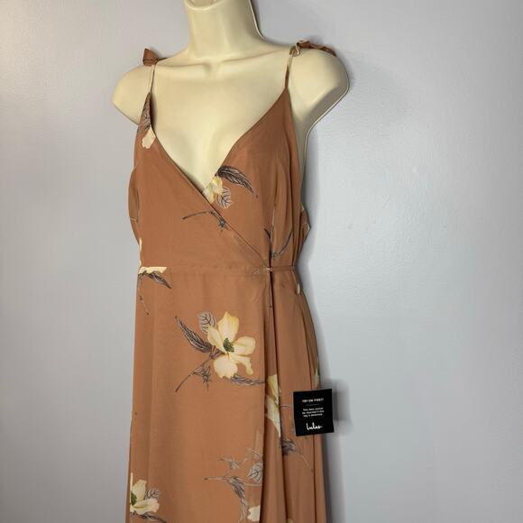 Lulu's All Mine Rusty Rose Floral Print High-Low Wrap Maxi Dress Wedding Guest L - Picture 3 of 14